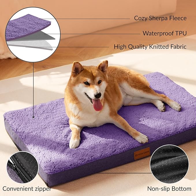 Patas Lague Orthopedic Jumbo Dog Bed for Extra Large Dogs 56''X40'', Soft Comfortable Waterproof Egg Crate Foam Jumbo Pet Beds Mat with Removable Washable Cover, Purple