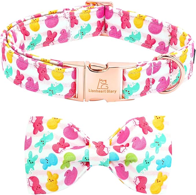 Lionheart glory Dog Bow Collar Easter Day Dog Collar for Medium Dogs,Easter Rabbits Colorful Dog Collars with Bowtie Spring Bunnies Blue Collars Pet Collar Bows
