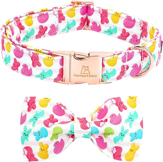 Lionheart glory Dog Bow Collar Easter Day Dog Collar for X-Small Dogs,Easter Rabbits Colorful Dog Collars with Bowtie Spring Bunnies Blue Collars Puppy Bows