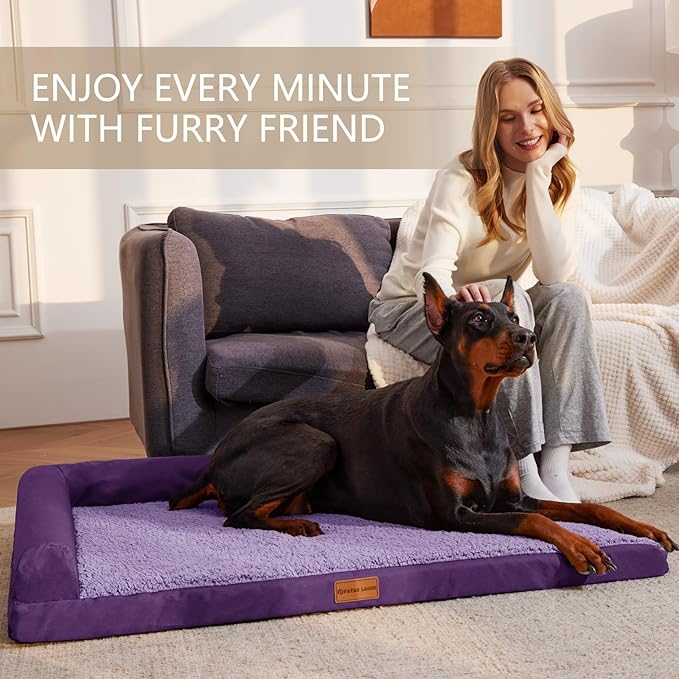 Patas Lague Orthopedic Jumbo Dog Bed for Extra Large Dogs 56''X40'', Waterproof L Shaped Jumbo Pet Sofa Beds with Removable Washable Cover, Soft Comfortable Pet Couch Mat with Nonskid Bottom, Purple