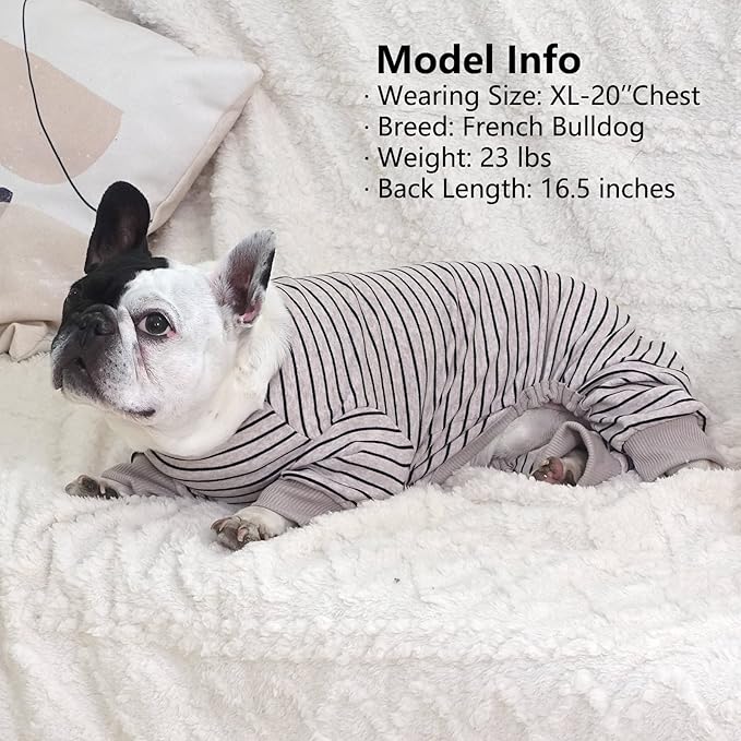 KYEESE Dog Pajamas for Small Dogs Stretchable 4 Legged Dog Onesie Jumpsuit Stripes Dog Pjs for Hair Shedding Cover, Ivory Brown, L