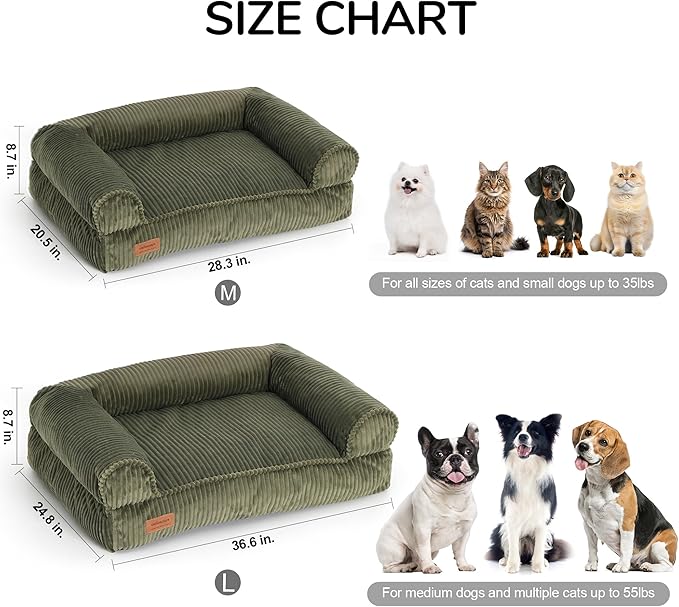 FUKUMARU Cute Dog Bed, Fluffy Dogs Couch with TPU Layer Keeping Lining Dry, Pet Sofa Medium Size Dog Easy to Care, Warm Cat Bed with Removable Zipper Cover, 36inch, Large, Green
