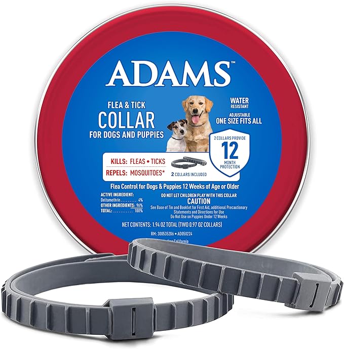 Flea & Tick Collar for Dogs & Puppies ; 2 Pack ; 12 Months Protection ; Adjustable One Size Collar Fits All Dogs 12 Weeks & Older ; Kills Fleas & Ticks ; Repels Mosquitoes (Excluding California)