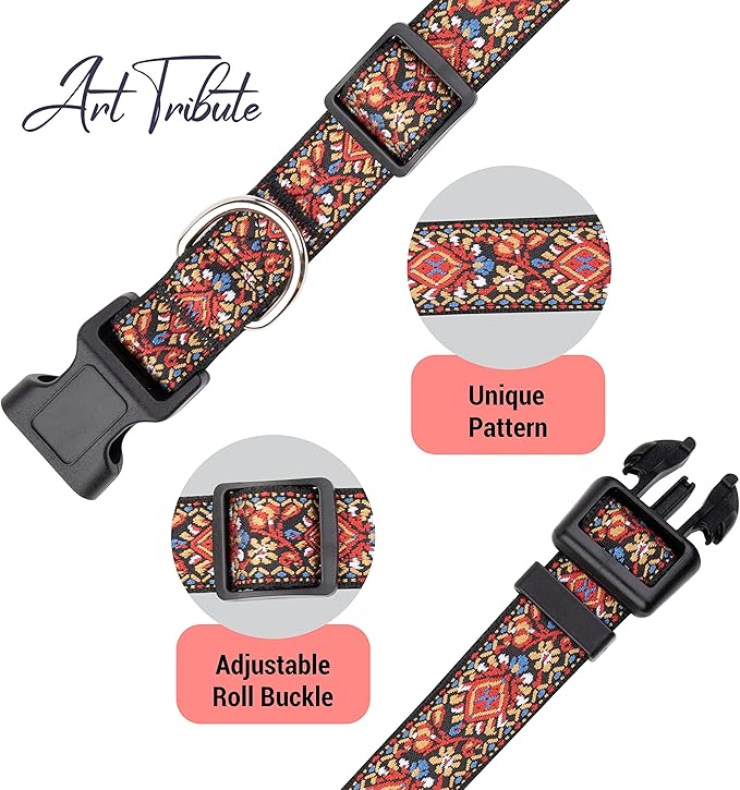 Dog Collars for Small Medium & Large Dogs Puppy Quick Release Buckle, Long Lasting, Adjustable, Strong Durable, Choose from Stunning Patterns and Colors. Red Woven Collar