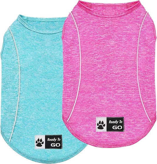 KYEESE 2Pack Dog Shirt with Reflective Stripe Athletic Tank Top Pet T Shirt Breathable Stretchy Sleeveless Dog Vest,Lake Blue+Rose Red,XL