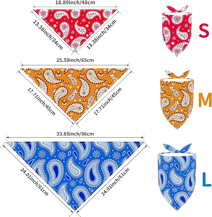 10pcs Dog Bandanas Paisley Pattern for Large Extral Large XL XXL Breed Kerchief Triangle Bibs Scarves Pink Blue Yellow Red Girl Boy Grooming Costume
