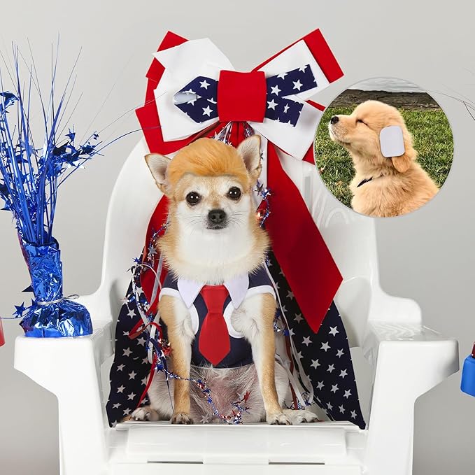 EXPAWLORER 3 Pack Funny Dog Costume - Pet Clothes with Collar Tie, Cat Dog Wig Toy Holiday Apparel for Party Small Medium Dogs