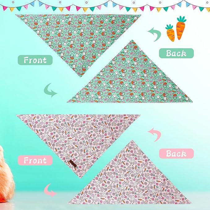 Lionet Paws Easter 2pcs Dog Bandanas, Pink Rabbit Dog Scarf Bib Premium Fabric,Cute Rabbit Claw Flower Bandanas for Medium Large Dogs Pets