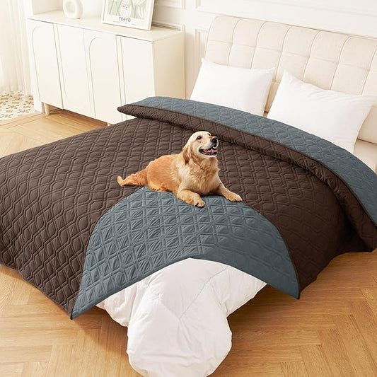 hyha Waterproof Dog Bed Blanket, Soft Pet Blankets, Waterproof Couch Cover for Dogs, Reversible Sofa Covers Washable for Furniture (82x120 Inch, Chocolate/Dark Grey)