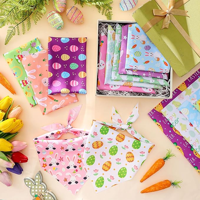 Preboun 50 Pcs Easter Dog Bandanas Bulk Bunny Dog Bandanas for Dogs Eggs Bibs Dog Scarf Easter Day Dog Bandanas for Easter Puppy Small Medium Large Dog Costume Accessories(25.6 X17.7 x 17.7 Inch)