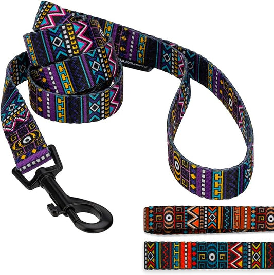 CollarDirect Aztec Dog Leash Nylon Tribal Pattern Cat Pet Leashes for Small Medium Large Dogs Puppy Lead 5 FT Long for Walking (Tribal Magenta, S, New)