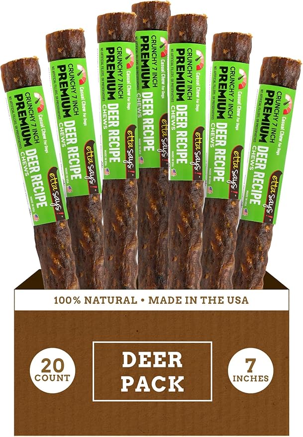 etta says! Premium Crunchy 7" Deer Dog Chews - Grain-Free Dog Treats, Good for Teeth, Easy to Digest - Made in The USA (20 Count Pack of 1)