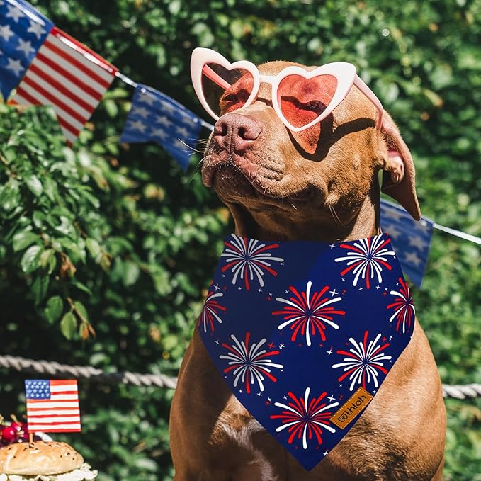 4th of July Dog Bandanas - 2 Pack Reversible USA Patriotic Bandana for Boy and Girl | Premium Durable Fabric | American Flag Pet Scarf for Small Medium Large and Extra Large Dogs (Large)