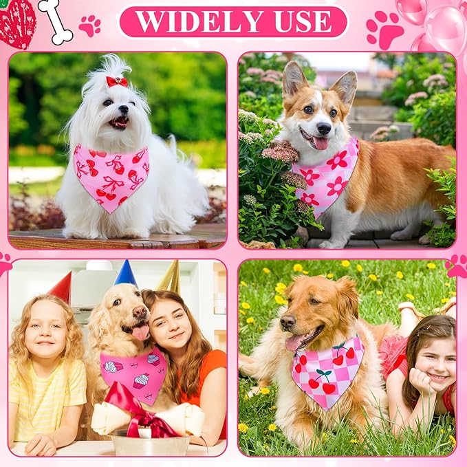 72 Pcs Girl Dog Bandanas Bulk Summer Triangle Scarf Colorful Pink Cat Bibs Puppy Scarf Paw Pet Bandanas for Puppy Cat Birthday Party Costume
