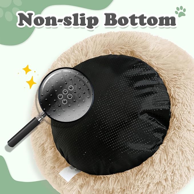 JOLLYVOGUE Dog & Cat Bed, Calming Anti-Anxiety Pet Bed for Small Dogs, Fluffy Donut Cushion for Small and Medium Pets (24")