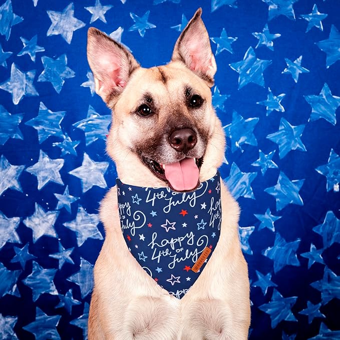 ADOGGYGO American Flag Dog Bandana, White Blue 4th of July Flag Pet Scarf, Premium Durable Fabric, Adjustable Fit 4th of July Bandanas for Extra Large Dogs Pets (X-Large)