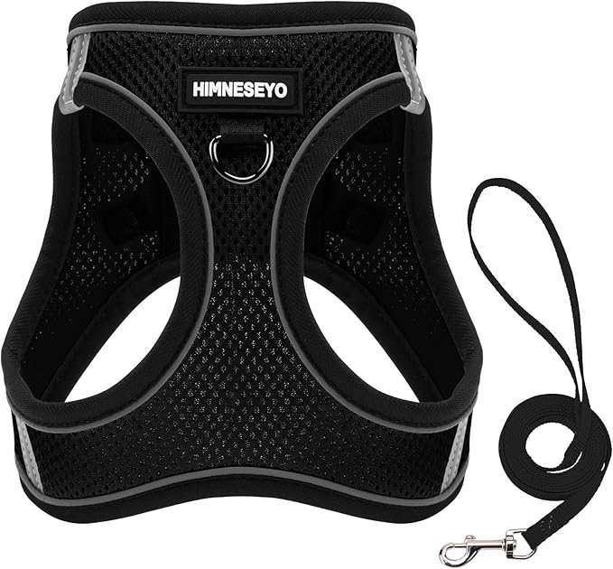 Dog Harness and Leash Set, Dog Harness for Dogs No Pull, No-Chock Step-in Reflective Breathable Lightweight Easy Walk Vest Harnesses with Safety Buckle for Small Medium Dogs, Cats (Black, L)