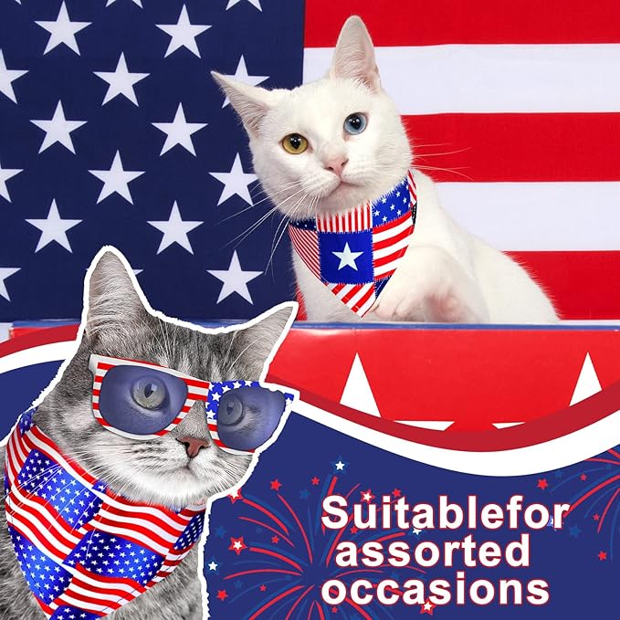 Eccliy 20 Pcs 4th of July Dog Bandanas for Pets Memorial Day Dog Bandanas Gifts Independence Day Pet Scarf Washable Triangle Bibs American Flag Patriotic Adjustable Pet Kerchief for Cat
