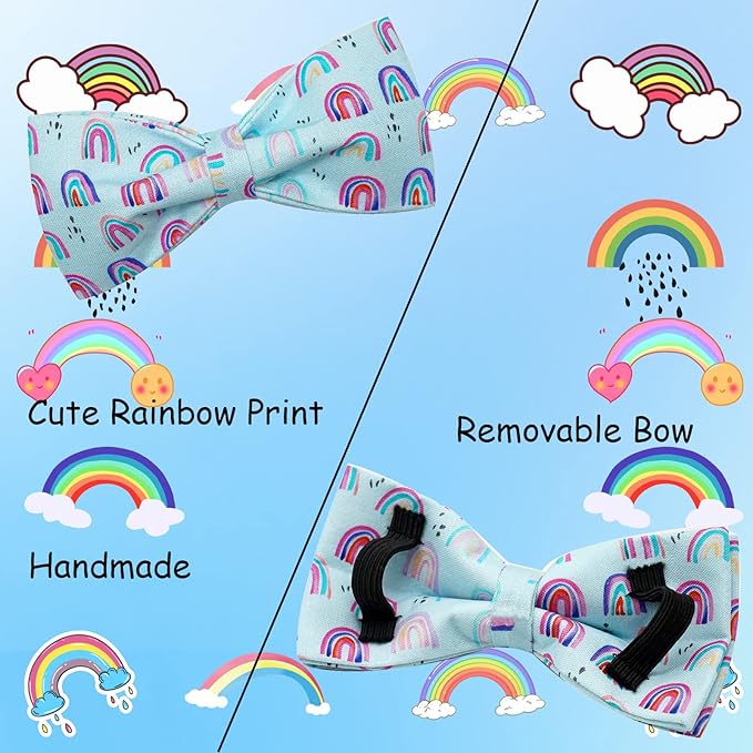 Dog Collar, Summer Rainbow Print Adjustable Bow Collar Cute Soft Pet Collar Bowtie Duarble Collars for Small Medium Large Dog