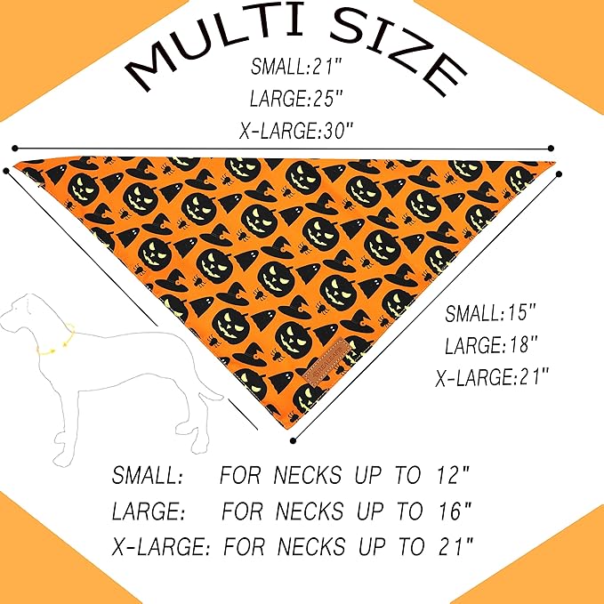 Realeaf Halloween Dog Bandanas 2 Pack, Pumpkin and Spider Web Bibs, Triangle Reversible Fall Pet Scarf, Premium Durable Fabric, Adjustable Fit (Small)