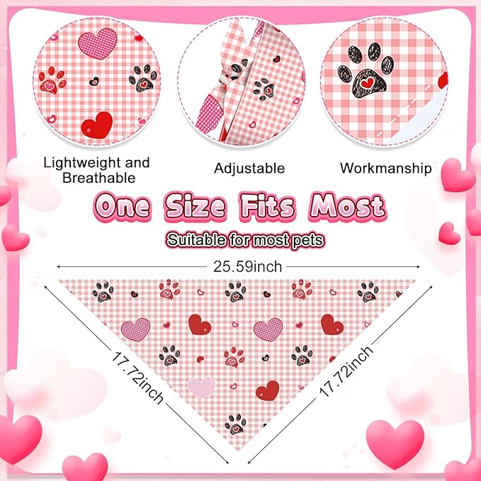 Reginary 72 Packs Valentine‘s Day Dog Bandanas Heart Adjustable Pet Bandanas Triangle Scarf Dog Bibs for Pet Costume Accessories (Heart)