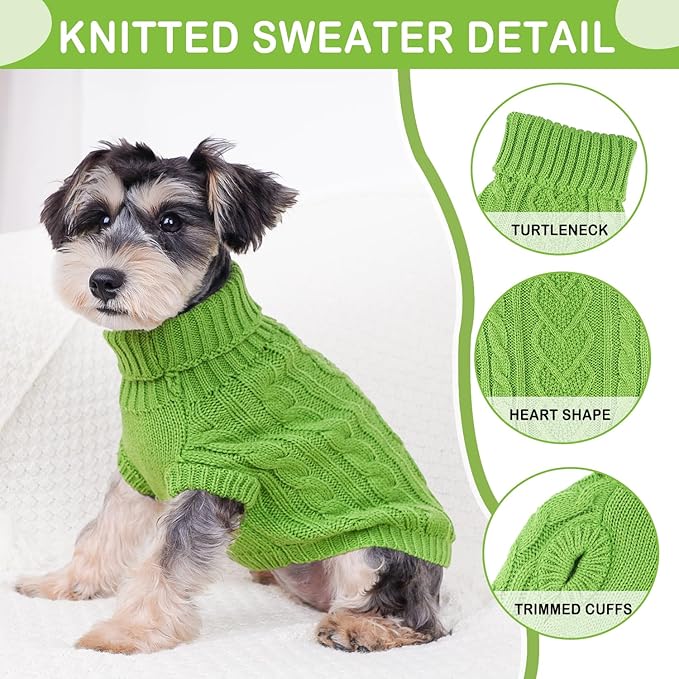 Dog Sweaters Dog Clothes for Small Dogs Dog Knitted Warm Sweater Turtleneck Puppy Clothes Small Dog Pullover Sweater Fall Winter Cat Apparel (Green, Large)