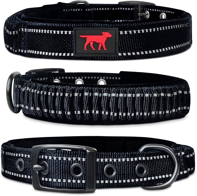 Tuff Pupper Heavy Duty Dog Collar with Handle | Ballistic Nylon Heavy Duty Collar | Padded Reflective Dog Collar with Adjustable Stainless Steel Hardware | Convenient Sizing for All Breeds