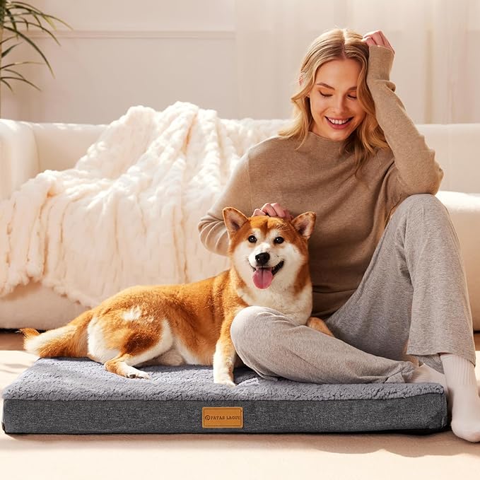 Patas Lague Orthopedic Dog Bed for Small Dogs, Soft Comfortable Waterproof Egg Crate Foam Small Pet Beds Mat with Removable Washable Cover, 20''X15'' Grey