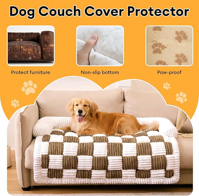 FUNNY FUZZY Pet Couch Covers for Sofa, Large Dog Couch Cover Protector Plush Pet Bed Mat for Furniture Protector, X-Large. Light Brown