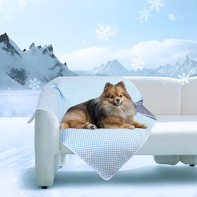 Chicute Cooling Dog Blanket for Sofa - 25x35 Waterproof Pet Blankets for Dog Bed Cover, Slip-Resistant Throw Blanket for Couch Protector, Washable Furniture Cover for Dogs, Cats, Pearl Blue