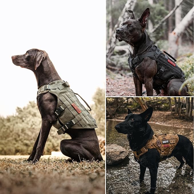 OneTigris Tactical Dog Harness for Small Dog, No Pull Small Dog Vest Harness Breathable Military Dog Molle Vests with Handles, Harness for Walking Hiking Training (Green, XS)