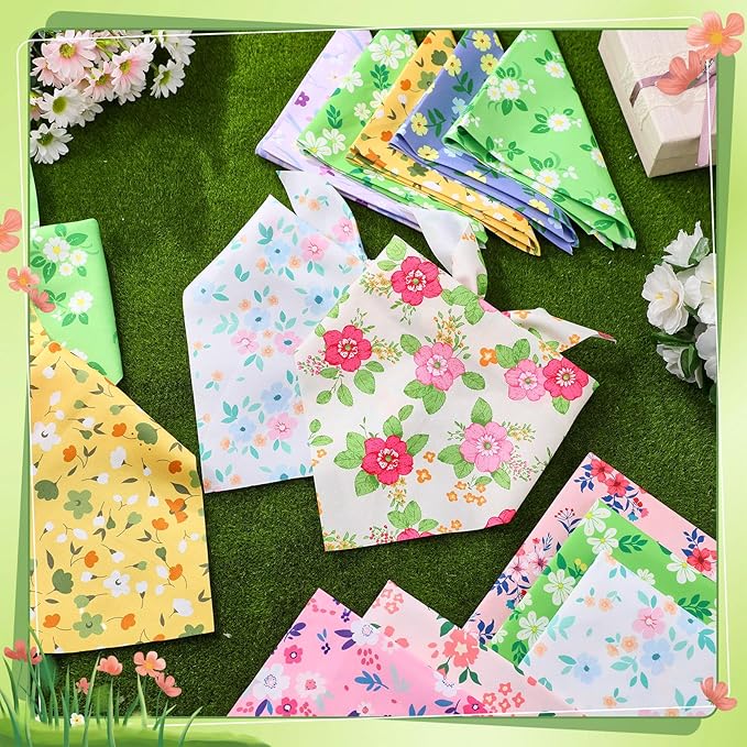 Preboun 50 Pcs Spring Dog Bandanas Bulk Flower Floral Bandanas for Dogs Soft Kerchief for Small Medium Large Pets Puppy Spring Costume Accessories(31.5 x 21.7 x 21.7 Inch)