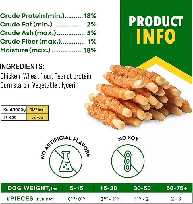 Dog Treats Biscuits Sticks Chicken Wrapped Human Grade Meat 11 oz - Natural Dried Snacks Rawhide - Free & Grain Free Long Lasting Chews for Large & Small Dogs - Best for Training & Healthy Teeth