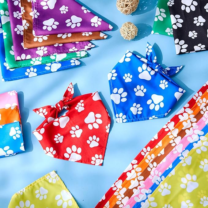 Sanwuta 50 Pcs Paw Print Dog Bandanas Bulk Colorful Paw Bandanas for Dogs Pets Triangle Kerchief Bib Scarf for Puppy Small Medium Large Pets Costume Accessories