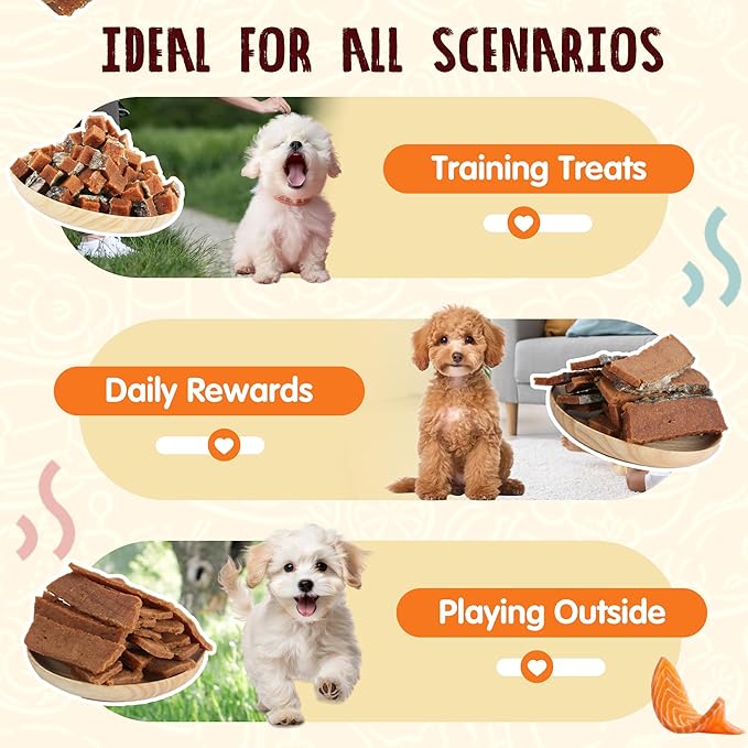 Salmon Treats for Dog, Soft Healthy Dog Salmon Jerky, High Protein Dog Snacks, Human Grade Salmon Fillets with Taurine,12.5oz (Smoked Flavor)