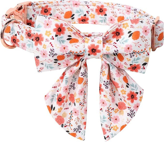 Lionet Paws Design Dogs Collar Cute Flower Sailor Bow Dog Collars for Girl Female Medium Large Dogs with Summer Floral XL