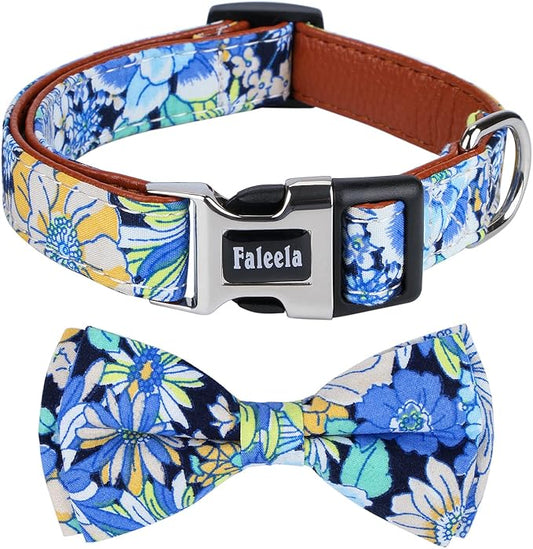 Faleela Cute Soft Girl Dog Collar with Bow, Bowtie Dog Collar for Boy,Detachable Adjustable Collar for Small Medium Large Pet