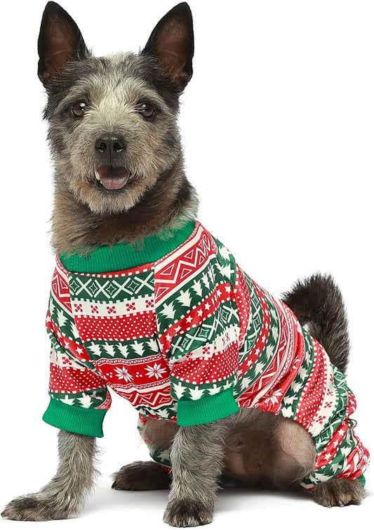 Fitwarm Dog Christmas Outfit, Dog Pajamas, Dog Winter Clothes for Small Dogs Boy Girl, Pet Ugly Sweater, Cat Costume, Red Green, Medium