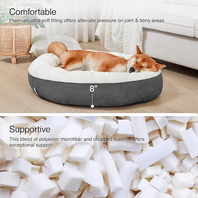 Love's cabin Round Donut Cat and Dog Cushion Bed, 30in Pet Bed for Medium or Large Dogs, Anti-Slip & Water-Resistant Bottom, Soft Durable Fabric Pet beds, Washable Calming Cat Bed Dark Grey