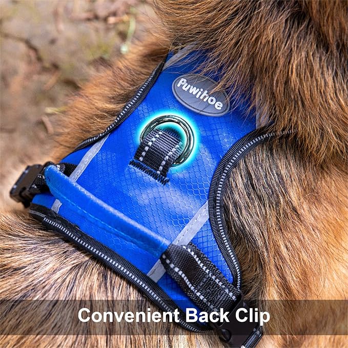 No Pull Dog Harness, Reflective Walking Harness with Easy Control Handle, Front & Back Clips, Adjustable Breathable Soft Padded Dog Vest for German Shepherd, Blue, XL
