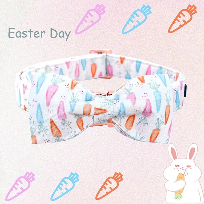 Lionheart glory Easter Dog Collar with Bow Tie Carrot Print Dog Collar Girl or Boy Soft Durable Adjustable Collar Bows Spring Collar Dog Bow for Medium Dogs