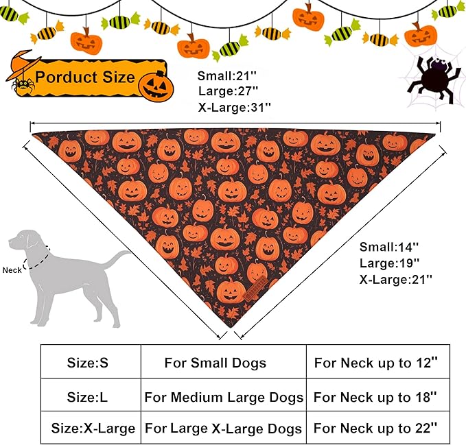 ADOGGYGO Halloween Dog Bandana, Pumpkin Ghost Pet Scarf, Orange Black Halloween Bandanas for Small Dogs Puppies (Small)