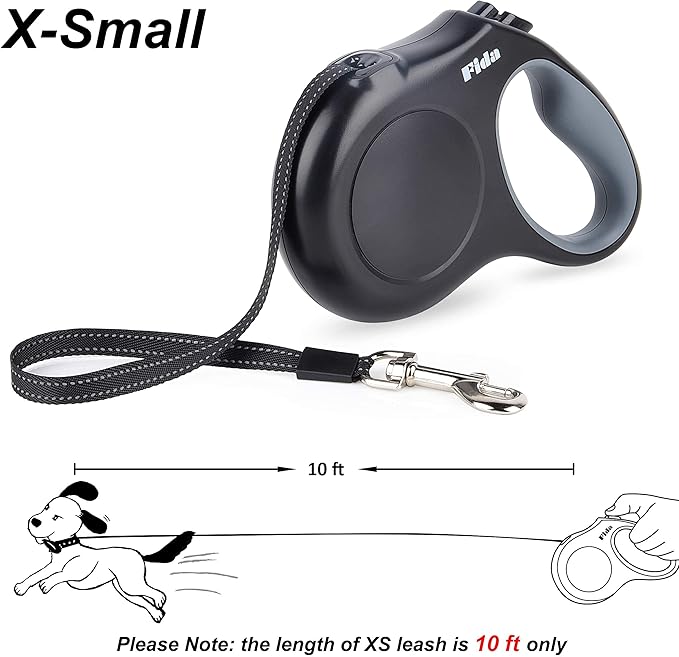 Fida Retractable Dog Leash X-Small Breed, 10 ft Durable Pet Walking Leash for Extra Small Dogs/Cats/Small Animals up to 18 lbs, 360° Tangle Free, Black