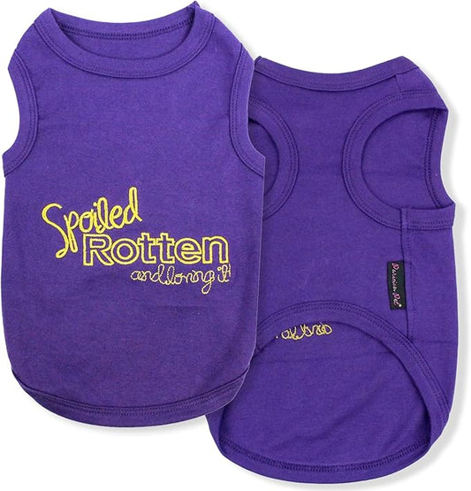 Parisian Pet Dog T-Shirt - Embroidered Spoiled Rotten Dog Clothes - 100% Cotton, Sleeveless Pet Vest - Machine Washable Shirt for Large Dogs L