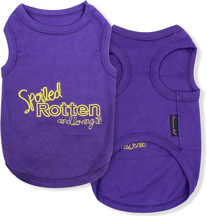 Parisian Pet Dog T-Shirt - Embroidered Spoiled Rotten Dog Clothes - 100% Cotton, Sleeveless Pet Vest - Machine Washable Shirts for Small Dogs XS