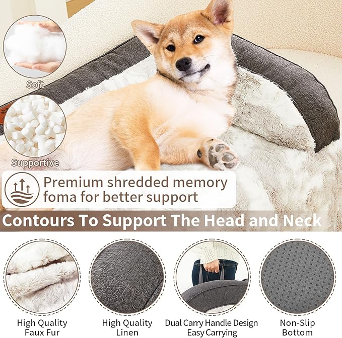 Calming Dog Couch Bed Mat, 53x39 Inch Waterproof Fluffy Sofa Cover, Furniture Protector with Handle, Removable and Washable Pet Bed for Large Dogs and Cats (Grey)