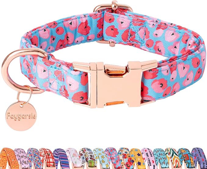 Faygarsle Blue Pink Dog Collar for Small Medium Large Dogs Cute Puppy Collars for Female Dogs Floral Dog Collars for Summer Spring Wedding Necklace Girl Dog Collar S