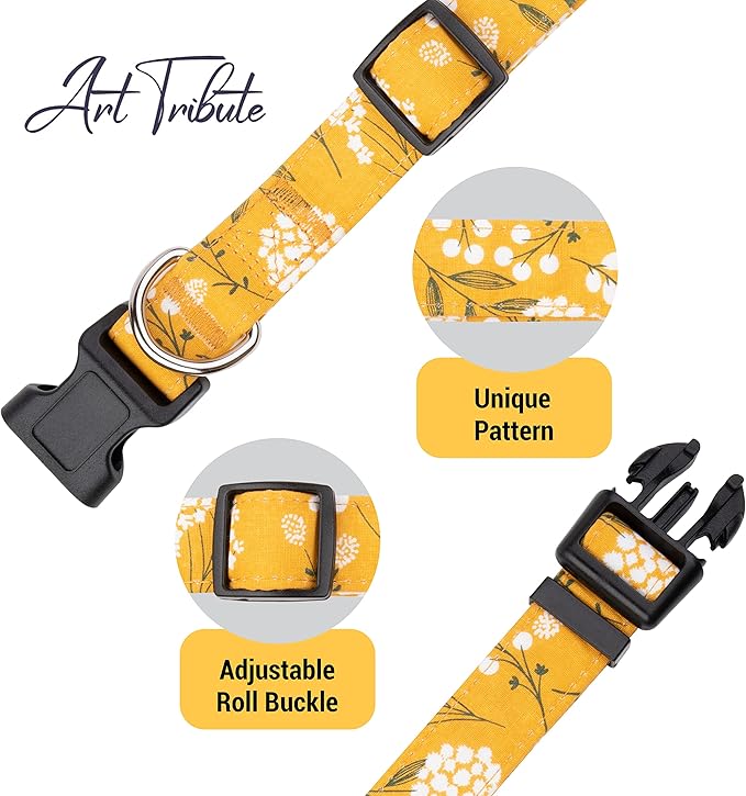 Dog Collar for Small Medium & Large Dogs - Heavy Duty Cotton, Long-Lasting, Adjustable and Durable Quick Release Collars Holiday Season - Spring Yellow