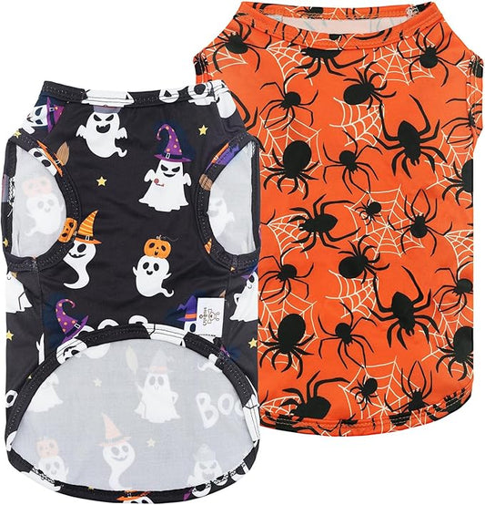 CuteBone Halloween Dog Shirts 2-Pack Soft Pet Clothes Breathable Summer Vest for Small Puppy and Stretchy Cat Apparel 2BX22XS