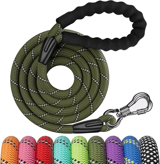 NTR 8FT Heavy Duty Dog Leash, Olive Rope Dog Leash with Swivel Lockable Hook and Comfortable Padded Handle, Cat Puppy Leash Lead for Small Medium Large Dogs Training, Playing, Camping,or Backyard
